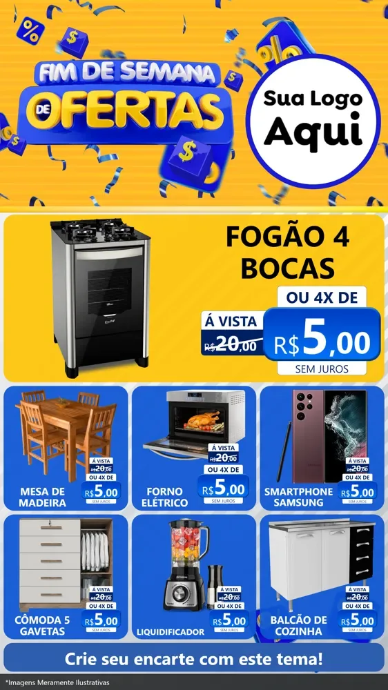 Modelo de Rede Social para Stories com o tema Fim de Semana de Ofertas para Móveis e Eletro