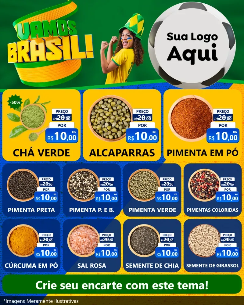 Modelo de Rede Social para Feed Instagram com o tema Vamos Brasil - Copa para Produtos Naturais
