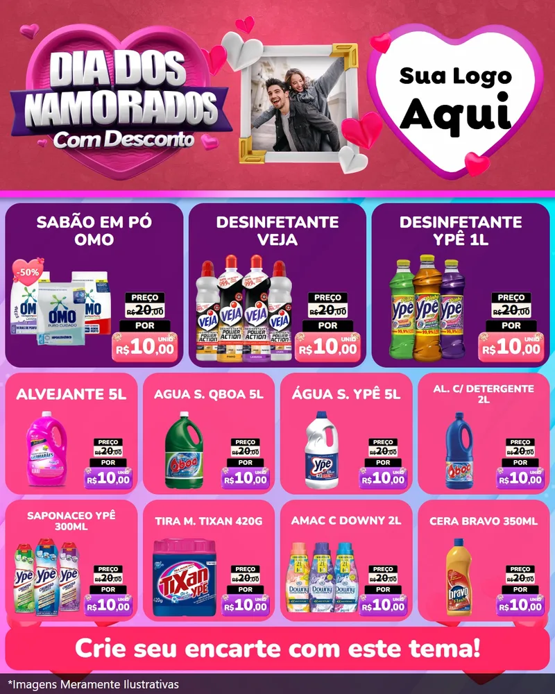 Modelo de Rede Social para Feed Instagram com o tema Dia Dos Namorados Com Desconto para Produtos de Limpeza