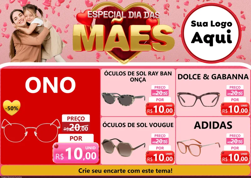 Modelo de Encarte para Encarte A4 Horizontal com o tema Especial Dia Das Mães para Óticas