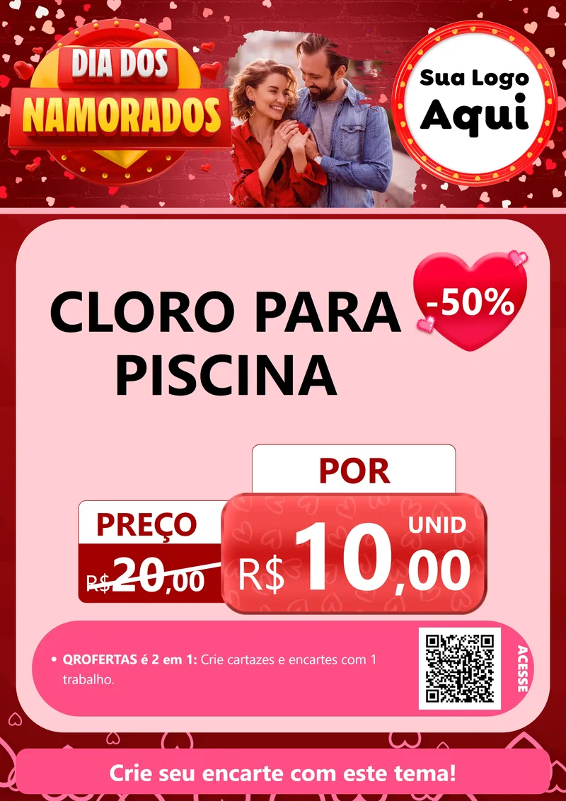 Modelo de Cartaz para Cartaz A4 Vertical com o tema Dia Dos Namorados para Produtos para Piscina