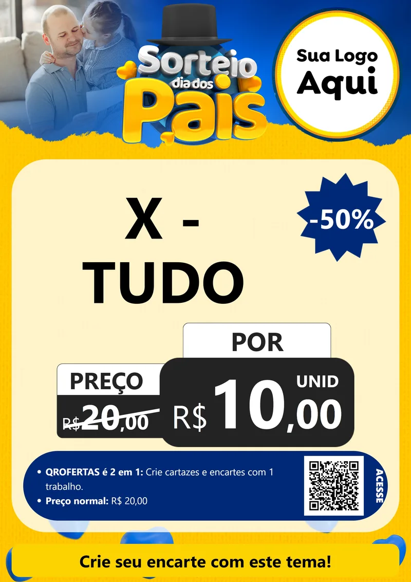 Modelo de Cartaz para Cartaz A4 Vertical com o tema Sorteio Dia Dos Pais para Hamburgueria