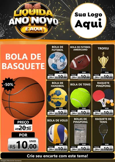 Modelo de Encarte para Encarte A4 Vertical com o tema Liquida Ano Novo É Aqui! para Artigos Esportivos