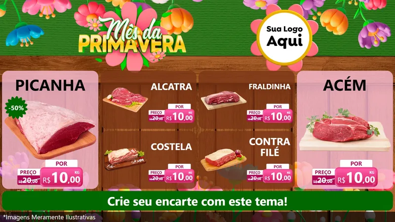 Modelo de TV para TV Horizontal com o tema Mês da Primavera para Açougue