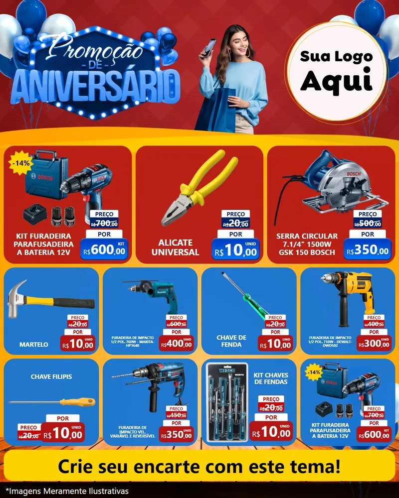 Modelo de Rede Social para Feed Instagram com o tema Promoção de Aniversário para Maquinas e Ferramentas