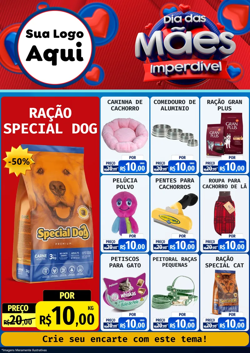 Modelo de Encarte para Encarte A4 Vertical com o tema Dia Das Mães Imperdível para Pet Shop