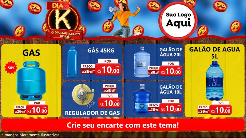 Modelo de TV para TV Horizontal com o tema Dia K - O Dia Mais Barato Do Mês para Água e gás