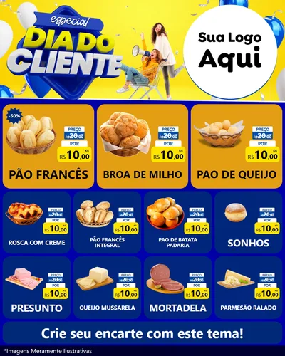 Modelo de Rede Social para Feed Instagram com o tema Especial Dia do Cliente para Padaria
