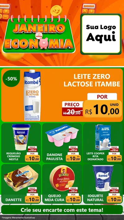 Modelo de Rede Social para Stories com o tema Janeiro da Economia para Frios e Laticínios