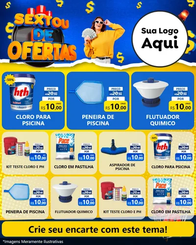 Modelo de Rede Social para Feed Instagram com o tema Sextou de Ofertas para Produtos para Piscina