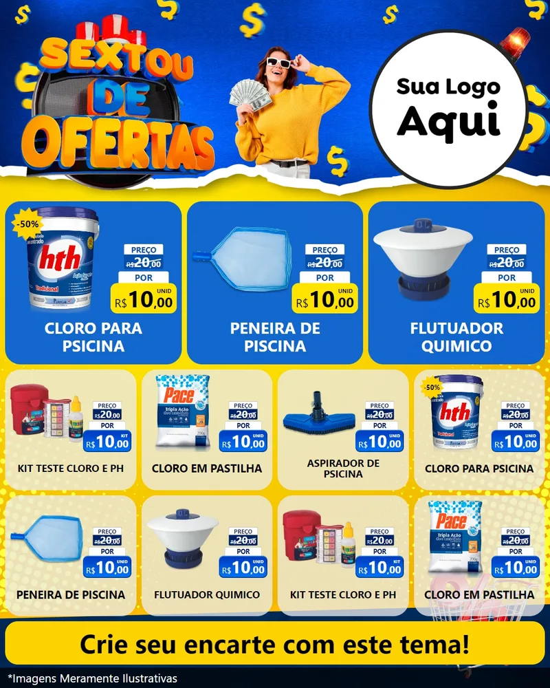 Modelo de Rede Social para Feed Instagram com o tema Sextou de Ofertas para Produtos para Piscina