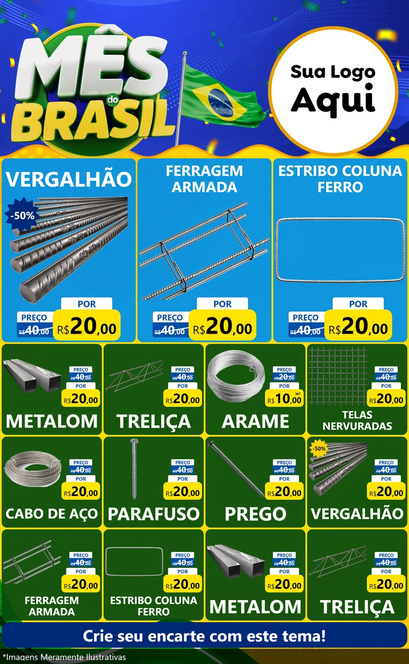 Modelo de Encarte para Encarte Grande com o tema Mês do Brasil para Ferragens