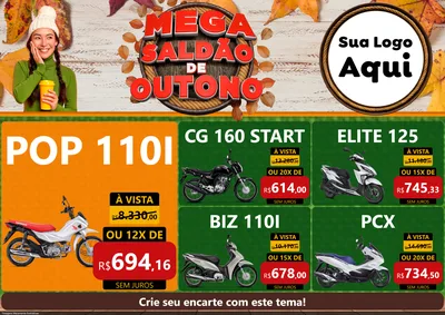 Modelo de Encarte para Encarte A4 Horizontal com o tema Mega Saldão de Outono para Concessionaria de Motos