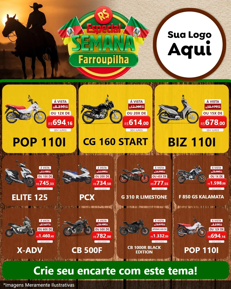 Modelo de Rede Social para Feed Instagram com o tema Especial Semana Farroupilha para Concessionaria de Motos