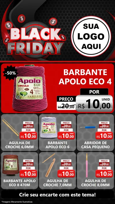 Modelo de Rede Social para Stories com o tema Black Friday para Armarinho e Aviamentos