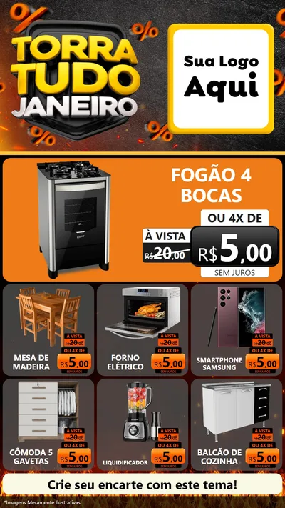 Modelo de Rede Social para Stories com o tema Torra Tudo Janeiro para Móveis e Eletro