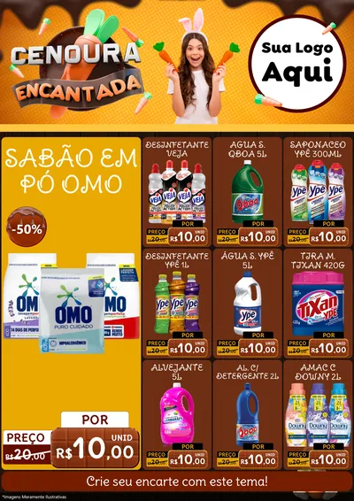 Modelo de Encarte para Encarte A4 Vertical com o tema Cenoura Encantada - Páscoa para Produtos de Limpeza