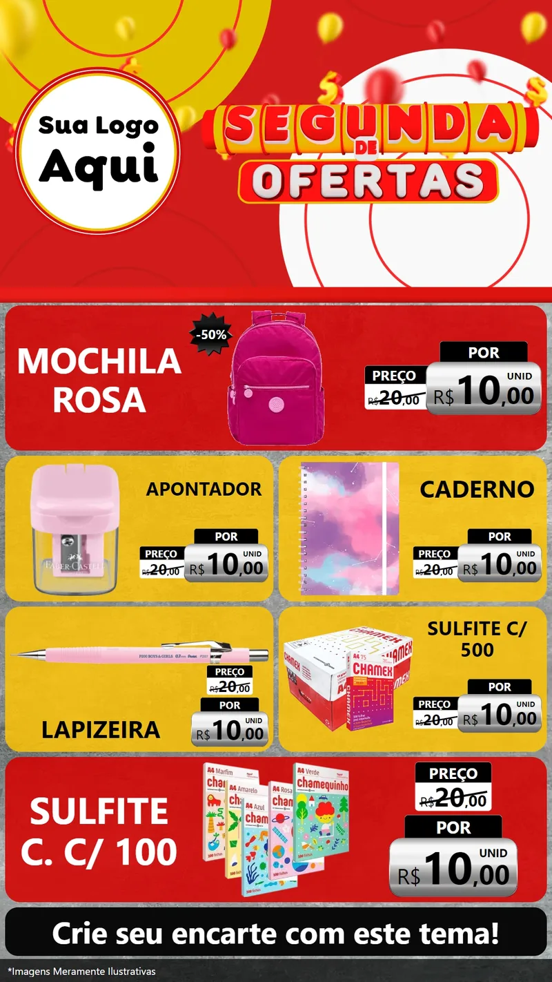 Modelo de TV para TV Vertical com o tema Segunda de Ofertas para Papelaria