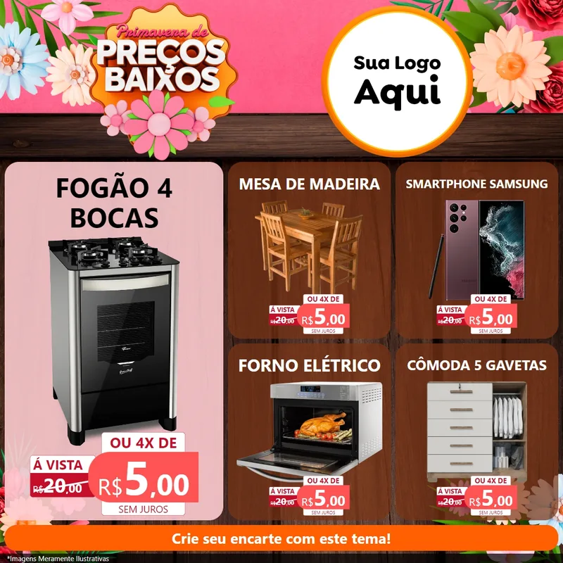 Modelo de Rede Social para Feed Facebook com o tema Primavera de Preços Baixos para Móveis e Eletro