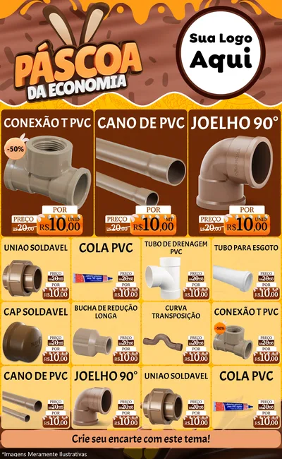 Modelo de Encarte para Encarte Grande com o tema Páscoa da Economia para Tubos e conexões