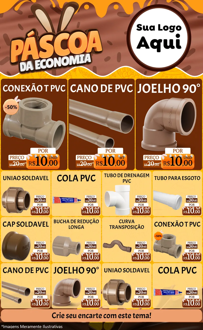 Modelo de Encarte para Encarte Grande com o tema Páscoa da Economia para Tubos e conexões