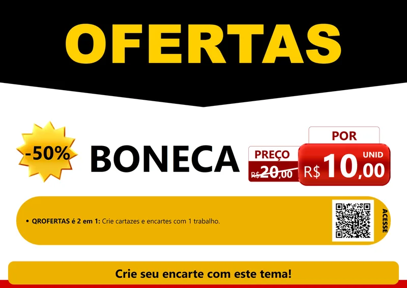 Modelo de Cartaz para Cartaz A4 Horizontal com o tema Ofertas Preto e Vermelho Cartaz para Brinquedos