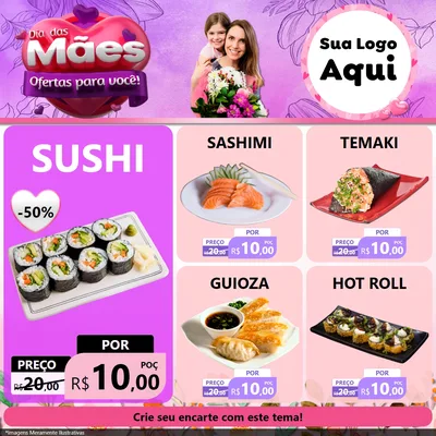 Modelo de Rede Social para Feed Facebook com o tema Dia das Mães Ofertas para Você! para Comida japonesa