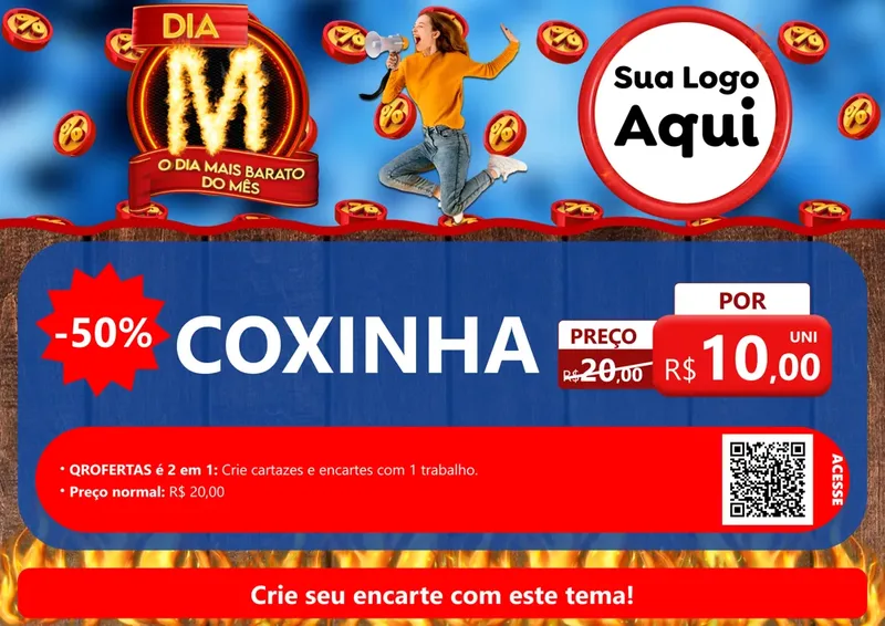 Modelo de Cartaz para Cartaz A4 Horizontal com o tema Dia M - O Dia Mais Barato Do Mês para Salgadaria