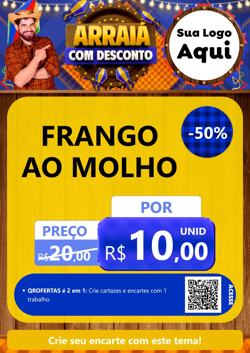 Modelo de Cartaz para Cartaz A4 Vertical com o tema Arraiá Com Desconto para Restaurante