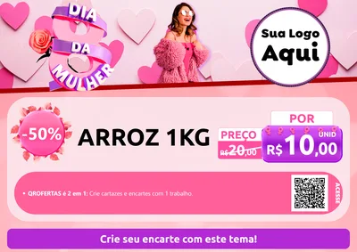 Modelo de Cartaz para Cartaz A4 Horizontal com o tema Dia da Mulher para Supermercado