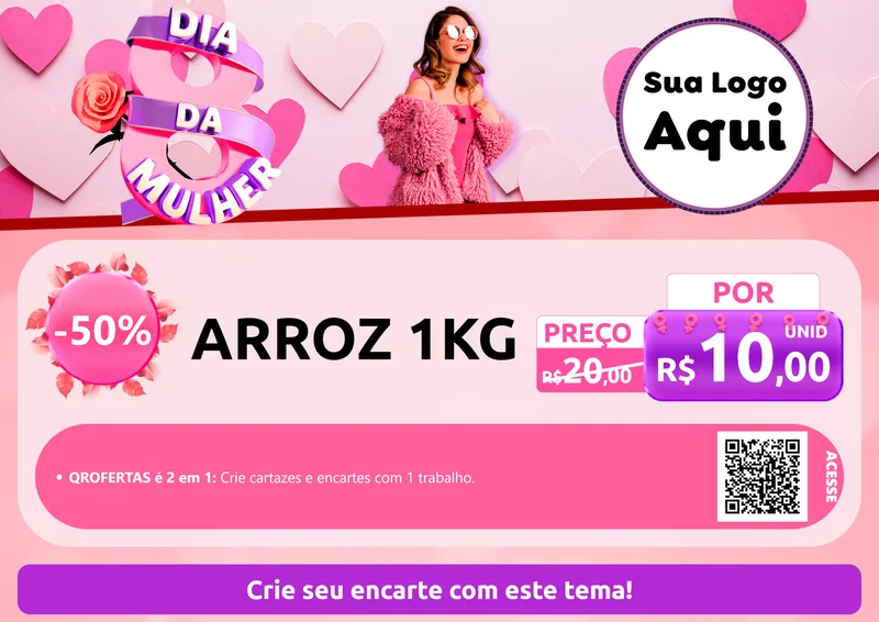 Modelo de Cartaz para Cartaz A4 Horizontal com o tema Dia da Mulher para Supermercado