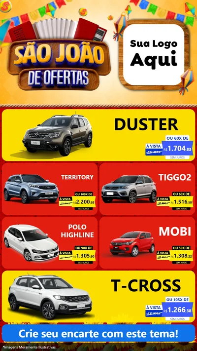 Modelo de TV para TV Vertical com o tema São João de Ofertas para Concessionaria de Carros