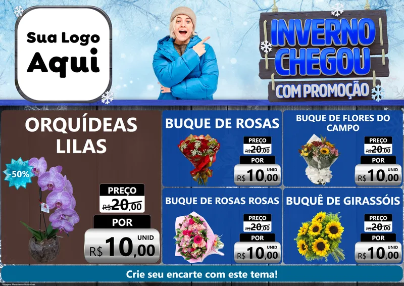 Modelo de Encarte para Encarte A4 Horizontal com o tema Inverno Chegou Com Promoção para Floricultura e jardim