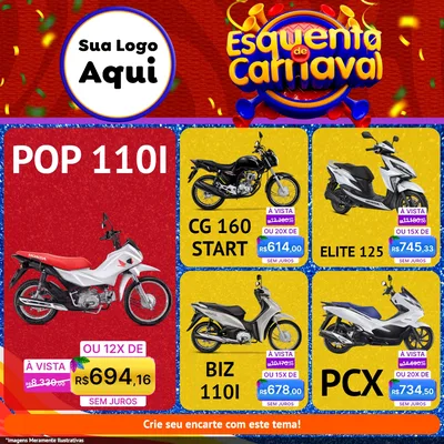 Modelo de Rede Social para Feed Facebook com o tema Esquenta de Carnaval para Concessionaria de Motos