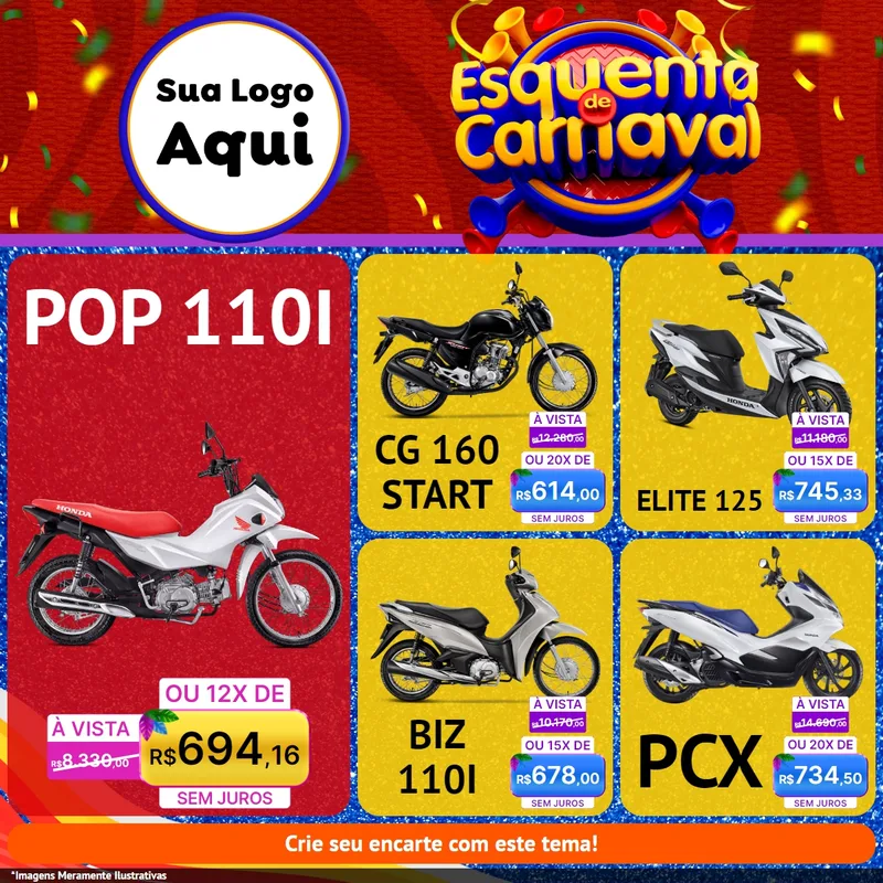 Modelo de Rede Social para Feed Facebook com o tema Esquenta de Carnaval para Concessionaria de Motos