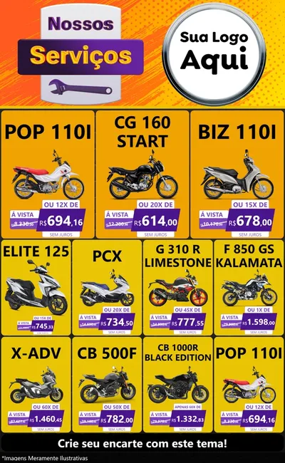 Modelo de Encarte para Encarte Grande com o tema Nossos Serviços para Concessionaria de Motos
