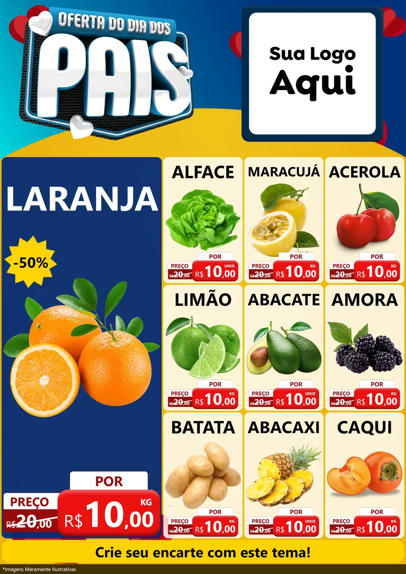 Modelo de Encarte para Encarte A4 Vertical com o tema Oferta Do Dia Dos Pais para Hortifrúti