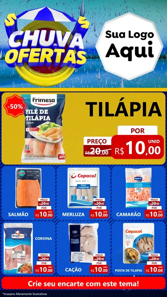 Modelo de Rede Social para Stories com o tema Chuva de Ofertas para Peixaria