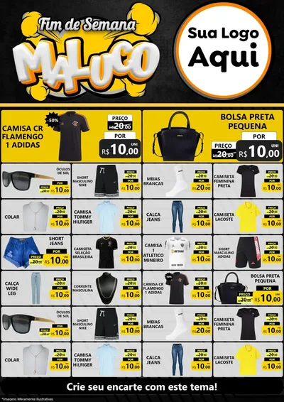 Modelo de Encarte para Encarte A4 Vertical com o tema Fim de Semana Maluco para Roupas e acessórios