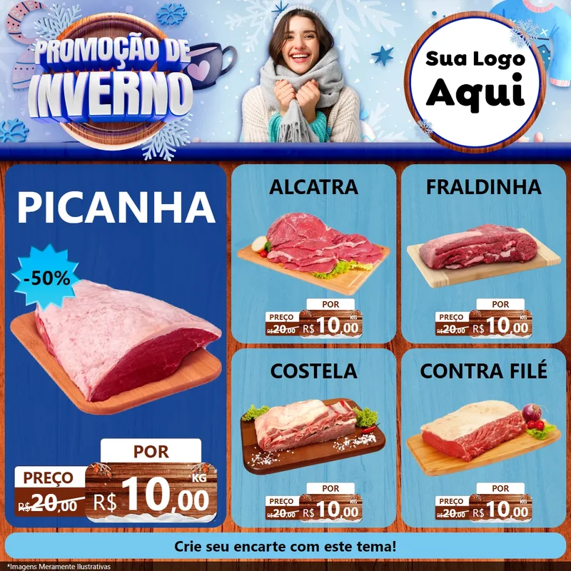 Modelo de Rede Social para Feed Facebook com o tema Promoção de Inverno para Açougue