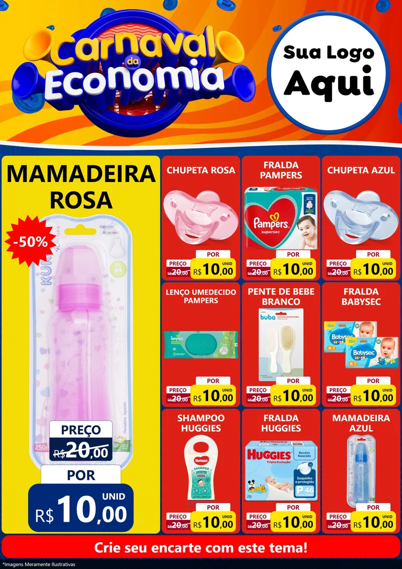 Modelo de Encarte para Encarte A4 Vertical com o tema Carnaval da Economia para Bebês