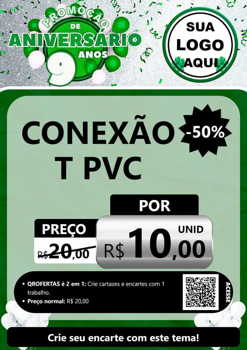 Modelo de Cartaz para Cartaz A4 Vertical com o tema Promoção de Aniversário - 9 Anos para Tubos e conexões