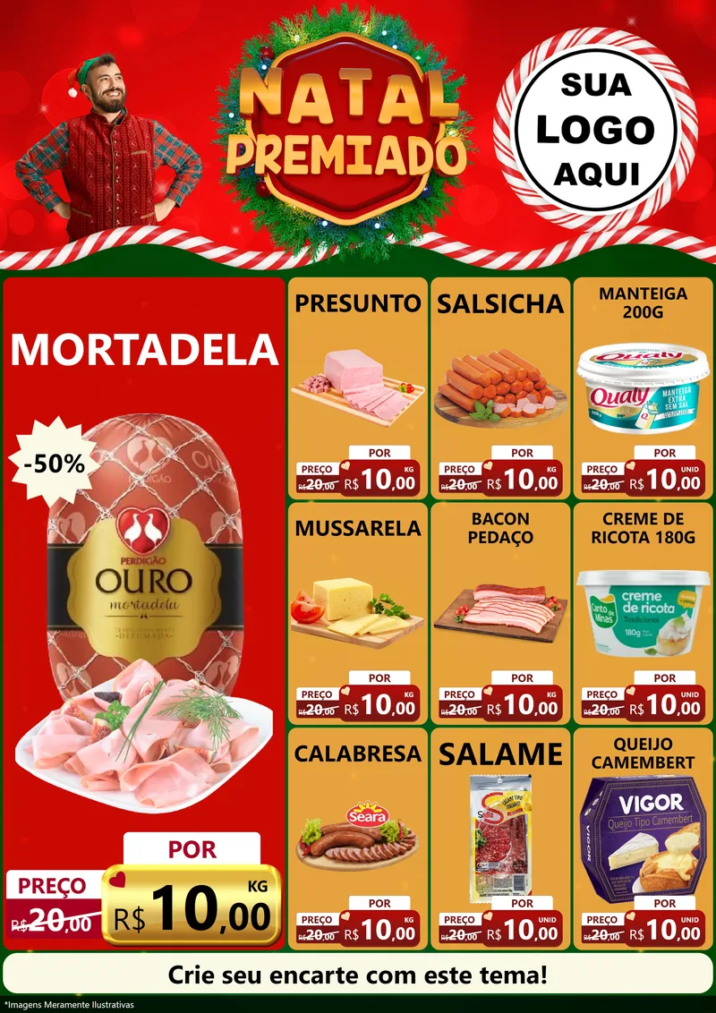 Modelo de Encarte para Encarte A4 Vertical com o tema Natal Premiado para Frios e Laticínios