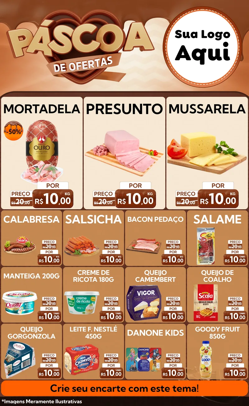 Modelo de Encarte para Encarte Grande com o tema Páscoa de Ofertas para Frios e Laticínios