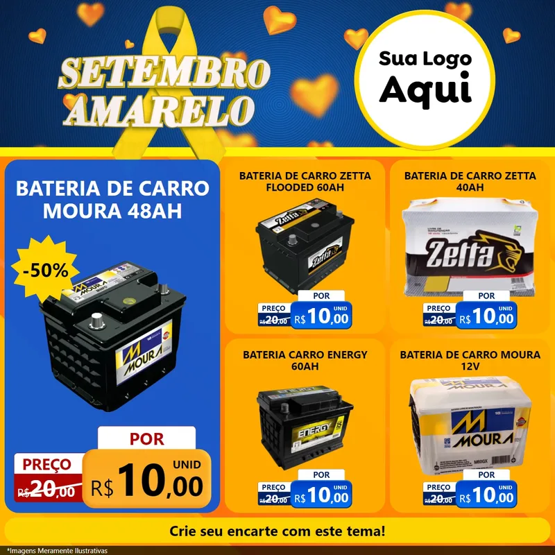 Modelo de Rede Social para Feed Facebook com o tema Setembro Amarelo para Baterias Elétricas
