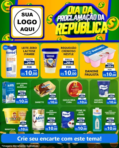 Modelo de Rede Social para Feed Instagram com o tema Dia Da Proclamação da República para Frios e Laticínios