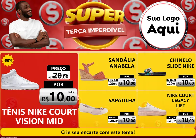 Modelo de Encarte para Encarte A4 Horizontal com o tema Super Terça Imperdível para Calçados
