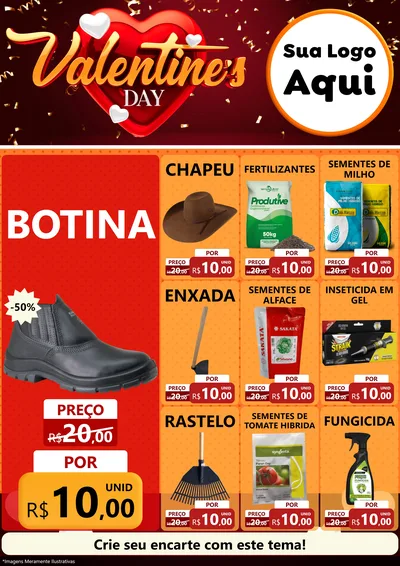 Modelo de Encarte para Encarte A4 Vertical com o tema Valentine's Day para Agropecuária