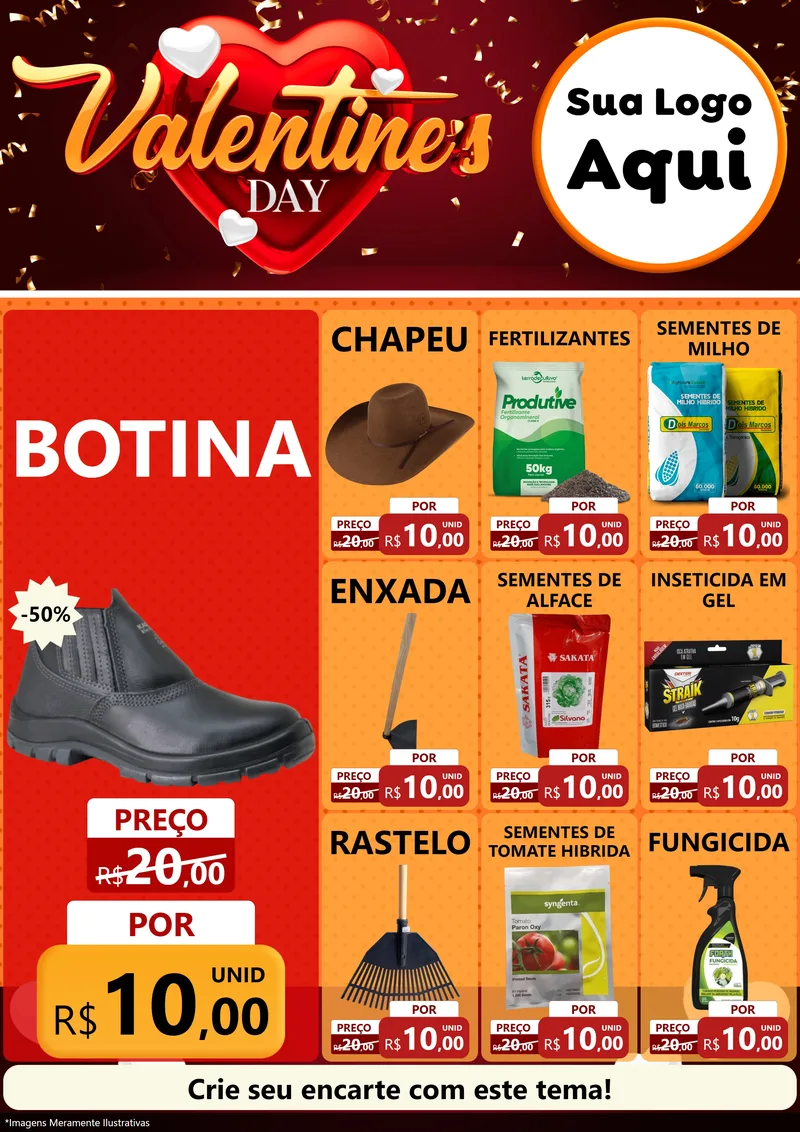 Modelo de Encarte para Encarte A4 Vertical com o tema Valentine's Day para Agropecuária