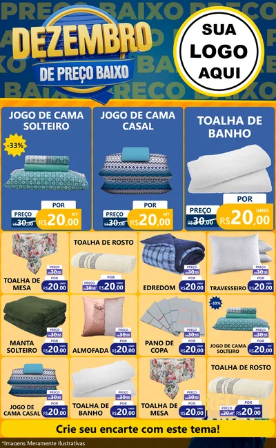 Modelo de Encarte para Encarte Grande com o tema Dezembro de Preço Baixo para Cama, Mesa e Banho